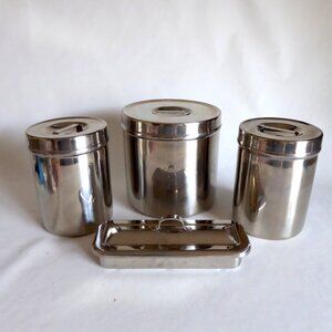 VINTAGE MEDICAL SURGICAL HOSPITAL VOLLRATH STAINLESS STEEL CANISTERS TRAY ODDITY